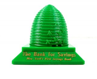 Vintage York Ny Savings Bank Green Plastic Beehive Advertising Coin Bank
