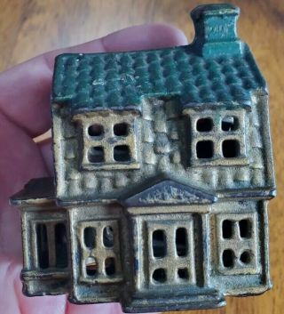 Vintage Cast Iron Coin Bank In Shape Of A House