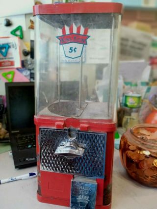 Vtg King Koin Five Cent 5¢ Nickel Gum & Candy Dispensing Machine,  Orig -,