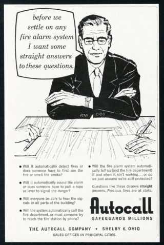 1961 Autocall Fire Alarm System Vintage Trade Print Ad