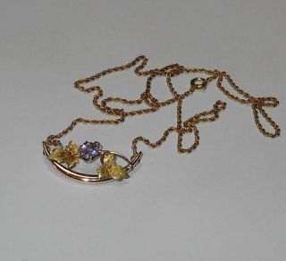 Vintage Solid 10k Gold Black Hill Amethyst? Pendant Necklace 18.  5 " Not Scrap