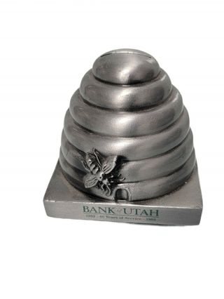 Vintage Metal Still Bank Coin Beehive By Banthrico - Bank Of Utah