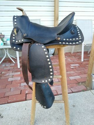 Vintage Western Cowboy Kids Horse Riding Show Parade Decor Black Leather Saddle