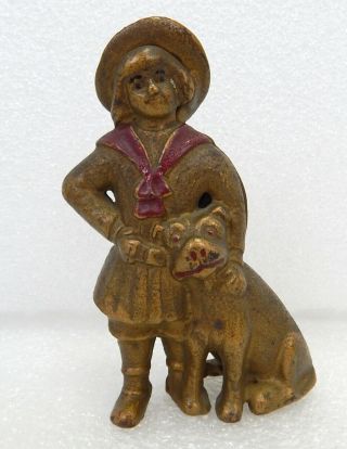 Rare Antique Buster Brown And Tige Still Cast Iron Coin Bank Ac Williams 1915