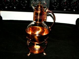 Vintage Princes House Copper And Crystal Coffee,  Tea Pot With Warmer Carafe