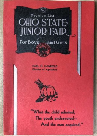 Ohio State Junior Fair 1934 Premium List Book Agriculture Livestock 104 Pgs
