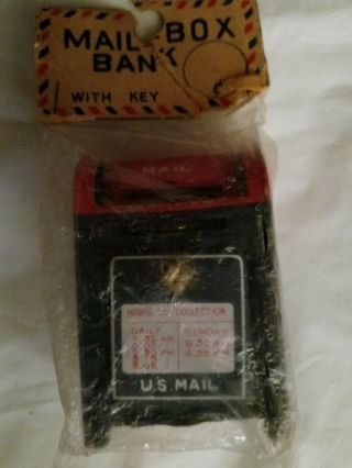 Vintage U.  S.  Mail Box Tin Coin Bank Made In Japan In Package W/key