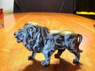 Antique Cast Iron Lion Still Bank With Paint