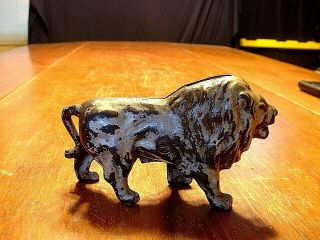 Antique Cast Iron Lion Still Bank With Paint 2
