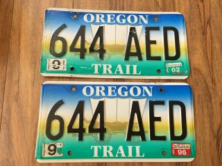 Oregon Trail License Plate Pair - 644 Aed - September 1996 / 2002 Tags