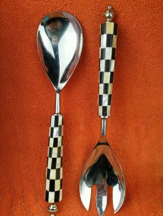 Antique Chequered Mother Of Pearl Serving Spoon Set C1950
