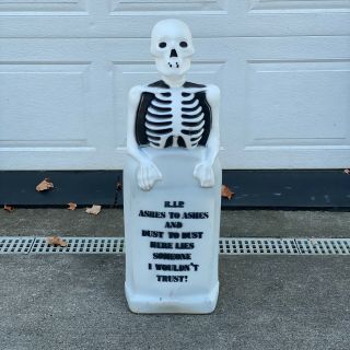 Vintage R.  I.  P.  Tombstone Skeleton Lighted Halloween Blow Mold Empire