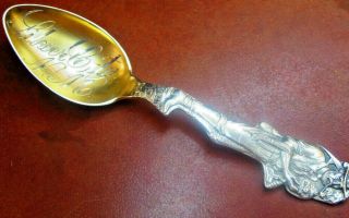 Figural Miner With Pipe 4 1/8 " Sterling Antique Souvenir Spoon Silver City N.  M.