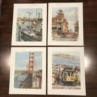 4 Vintage Don Davey 1968 San Francisco California Prints Mid Century 14 " X 11 "