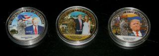 Three (3) President Donald J.  Trump & Melania Challenge Coins