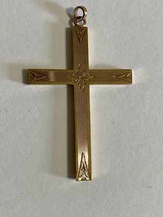 Large Vintage Estate Jewelry 10kt Yellow Gold Etched Cross Pendant 2.  3 Grams