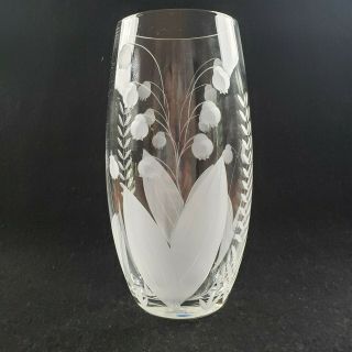 Vintage Tiffany & Co.  Lily Of The Valley Etched Crystal Vase.  8 " Tall.  Euc