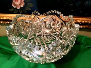 Vintage Brilliant Cut Crystal Bowl Sawtooth Pinwheel Star Fan Diamond 411