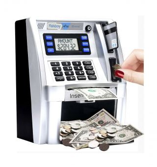 Fishboy Mini Atm Savings Piggy Bank Machine For Real Money For Kids With Card.