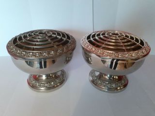 Two Vintage Large Sized Footed Lanthe Silver Plated Posy/rose Bowls