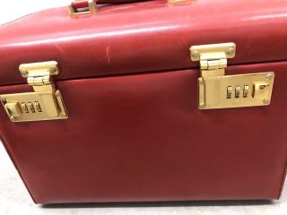 Vintage Burgundy Red Leather Suitcase Luggage Train Makeup Case Trunk