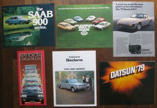6 Car Brochures From 1979: Saab 900,  Volswagen,  Toyota,  Volvo,  Datsun,  Mazda Rx7