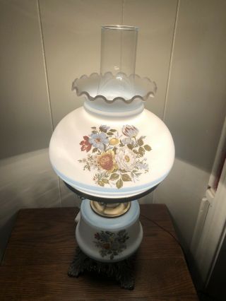 Vintage 3 - Way HURRICANE TABLE LAMP Blue/Floral 18 