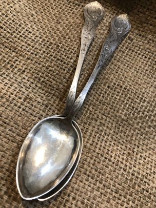 2 Vintage Swedish Norwegian 830 Silver Soup Spoons Hand Engraved Kbc 830s