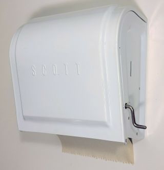 Vintage Scott Paper Towel Dispenser Public Restroom Hand Crank White Steel