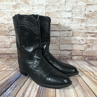Vintage Justin Boots Western Lizard Roper Iguana Womens Size 9 B Black L3112
