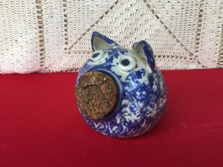 ONE OF A KIND PIG HOG Bank Blue Willow Sponge Ware BANK Raku Pottery UNIQUE ❤️J8 2