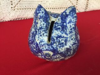 ONE OF A KIND PIG HOG Bank Blue Willow Sponge Ware BANK Raku Pottery UNIQUE ❤️J8 3