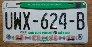 Single Mexico State Of San Luis Potosi License Plate - Uwx - 624 - B - Automovil