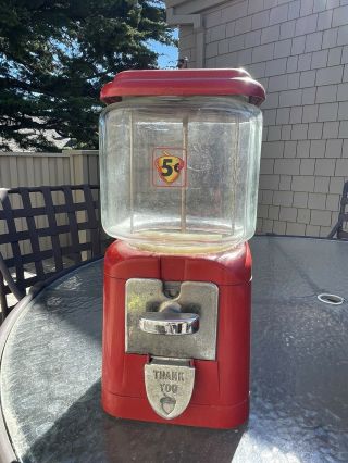 Oak Acorn 5 Cent Gum Ball Nut Peanut Machine W/key Vintage