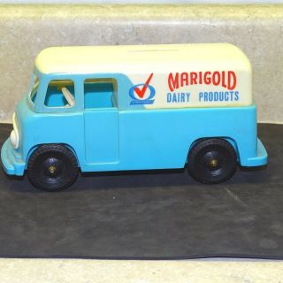 Vintage Plastic Marigold Dairy Delivery Van Coin Bank,  Truck,  Como Divco