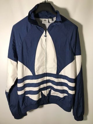 Vintage Adidas Originals Men’s Size M Big Tre Foil Logo Jacket In Blue & White