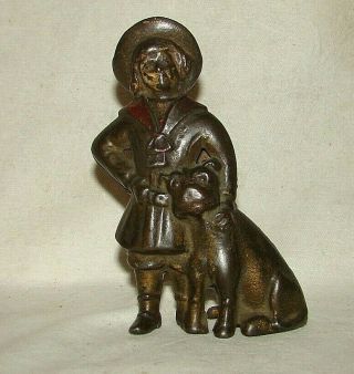 Antique Cast Iron Buster Brown And Tige Dog Still Bank Coin 5 1/8 " Tall
