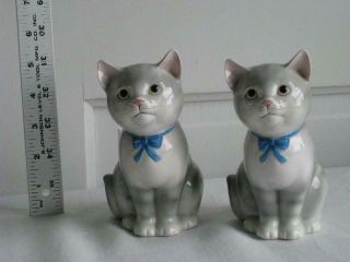 Vintage Japan Signed Otagiri Kitty Cat Piggy Banks Twin Grey Tabby Kittens Set