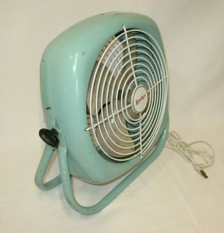 Lasko Vintage Fan SQUARE METAL on STAND Turquoise Blue Green Mid Century Modern 2