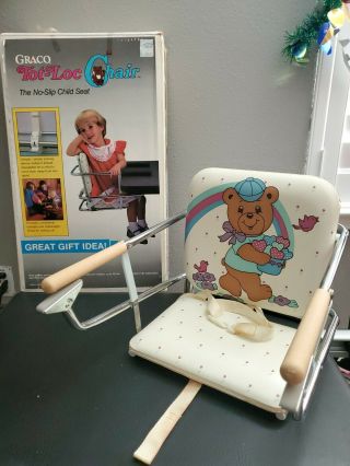 Vintage Graco Tot Loc Lock Clip On Table Top High Chair Booster Seat Bear Hearts