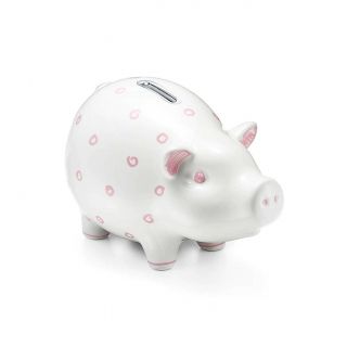 Rare) Tiffany & Co.  Ceramic Piggy Bank - Hand Painted Pink Polka Dots Nib