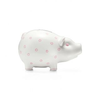 RARE) TIFFANY & CO.  Ceramic Piggy Bank - Hand Painted Pink Polka Dots NIB 2