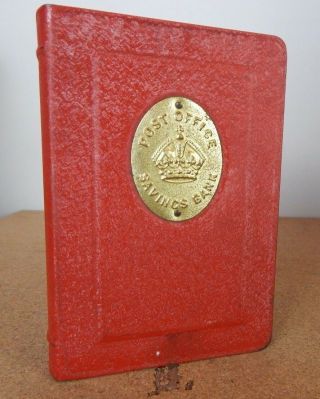 Vintage Early Post Office Savings Bank Red Metal And Brassed Fittings