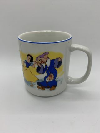 Vintage Walt Disney Snow White And The Seven Dwarfs Mug Cup Blue Trim