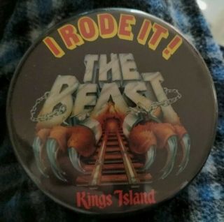 1979 Kings Island Amusement Park Souvenir I Rode It The Beast Pin Button