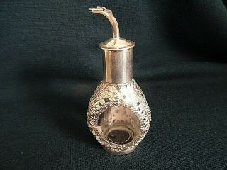 ANTIQUE SAMMY CHINESE HONG KONG STERLING SILVER OVERLAY GLASS BITTERS BOTTLE 3