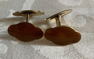 Signed Brown Vintage Norway Sterling 925 Enamel Guilloche Norway Cuff Links 28
