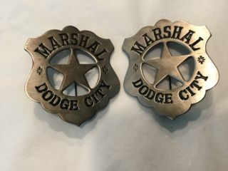 Historic Badges Of The Old West Two Souvenir Toy Dodge City Marshal Badges