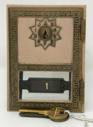 Vintage Brass U.  S.  Post Office Mail Box Door & Frame W/keys Eagle Lock 1 1972