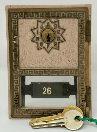Vintage Brass U.  S.  Post Office Mail Box Door & Frame W/keys Yale Lock 26 1972
